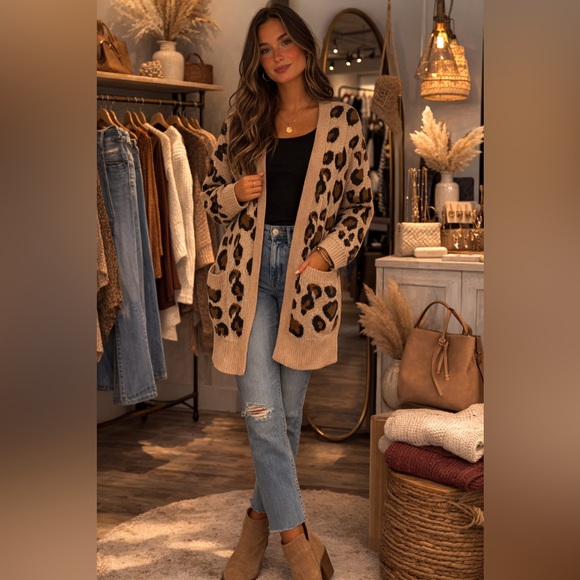 Pink Lily Sweaters - 🐆 Pink Lily Leopard Print Open Front Cardigan | Cozy Boutique Style